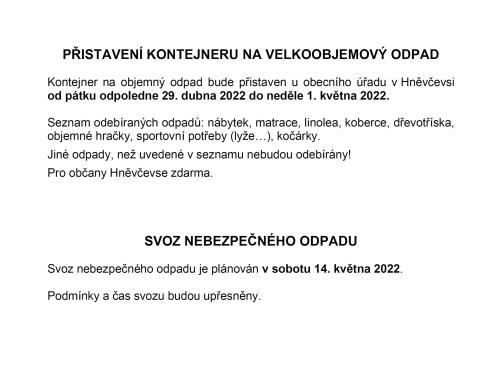 Informace ke svozu